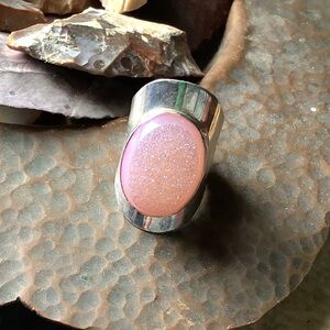 Pink Druzzy Sterling Silver Ring